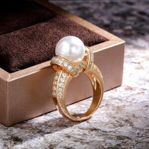 ❤Noble Beautiful Carved Pearl Cubic Luxury Ring for Women, MARR9206
